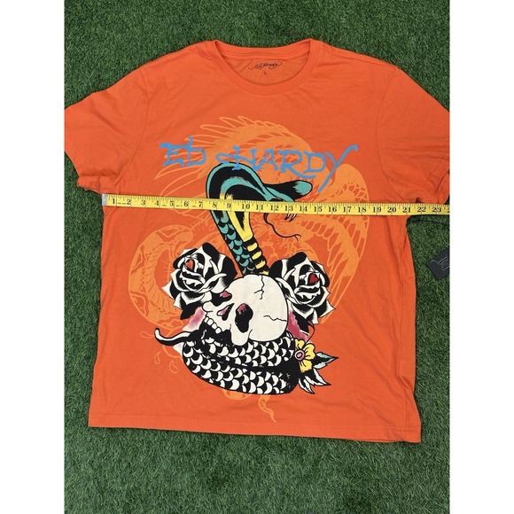 Ed Hardy Rose Cobra T-Shirt Large Tee Orange Blue Lettering NWT Graphic‎ Shirt - Picture 6 of 13